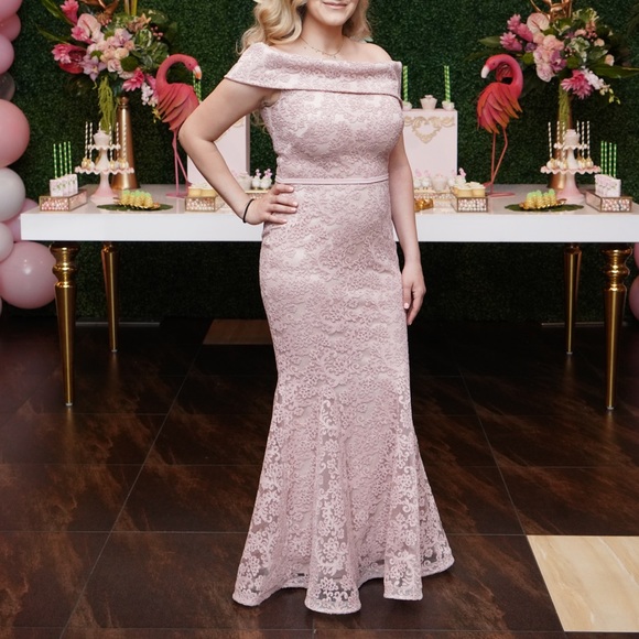 NICOLE BAKTI - 6952 - Off -Shoulder Gown - Blush - Picture 3 of 4